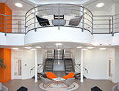 Office building core areas and front extension